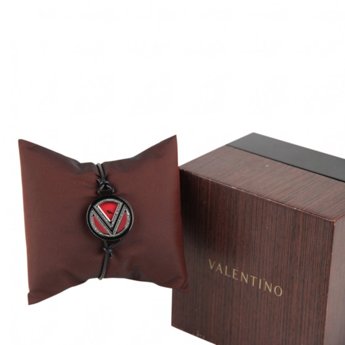 Valentino Black & Red Leather Strap Rhinestone Watch (1 of 6)