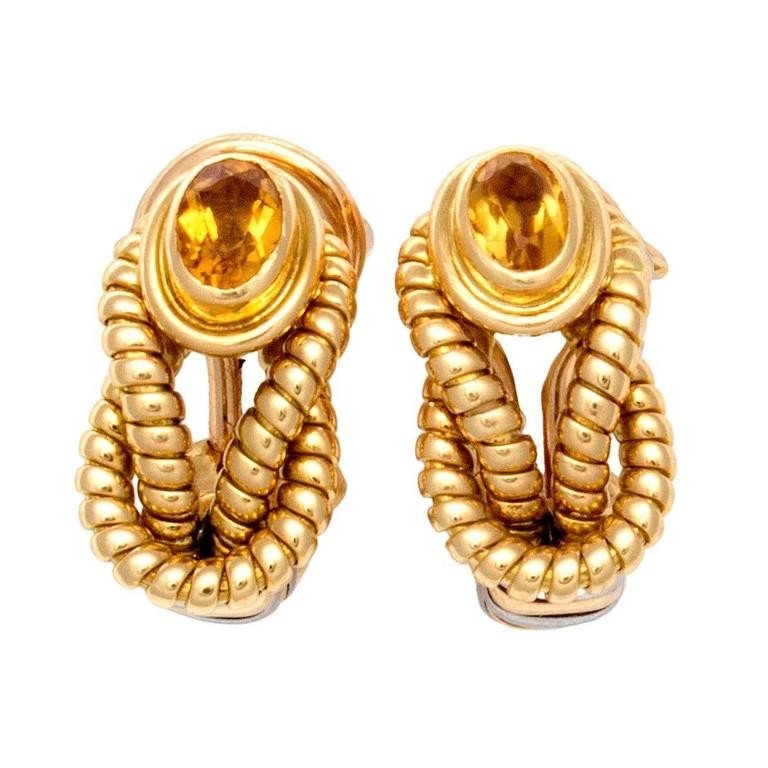 Cartier: 18K Gold Citrine Steel Paris Earrings (1 of 3)