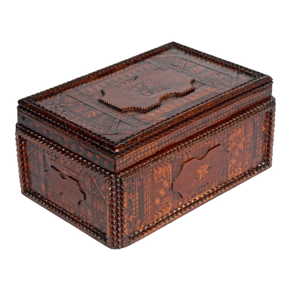 Tramp Art Jewelry Box with Marquetry Inlay (1 of 10)