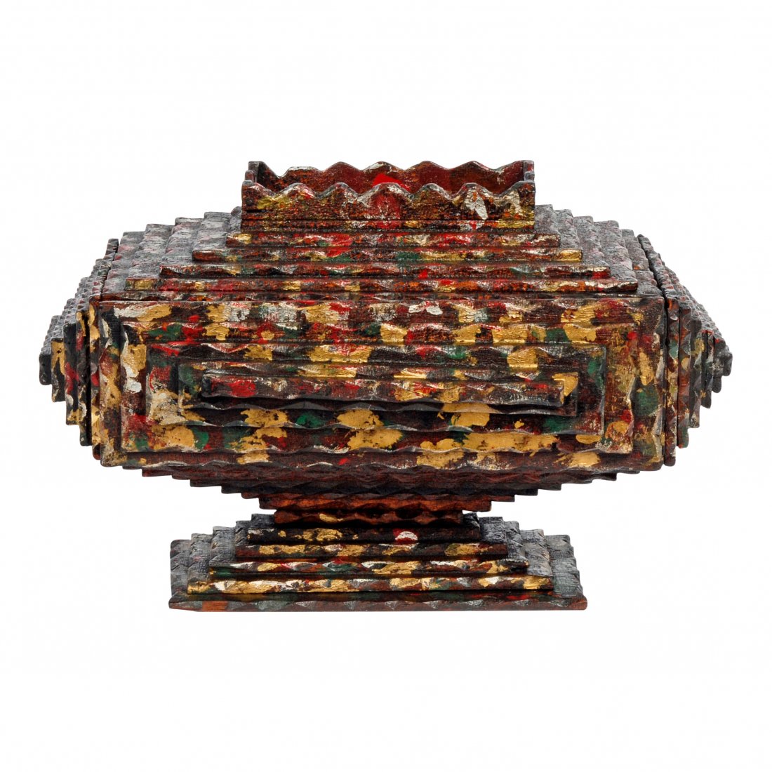 Tramp Art Pedestal Box with Painted Surface (1 of 7)