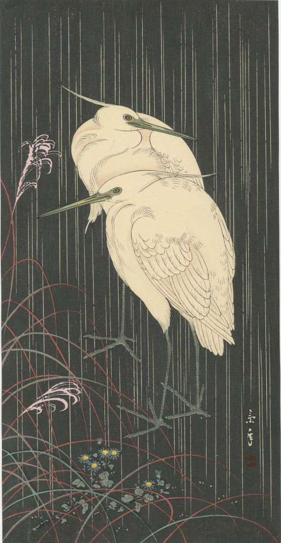 Imao Keinen - Two Egrets on a Rainy Night (1 of 2)