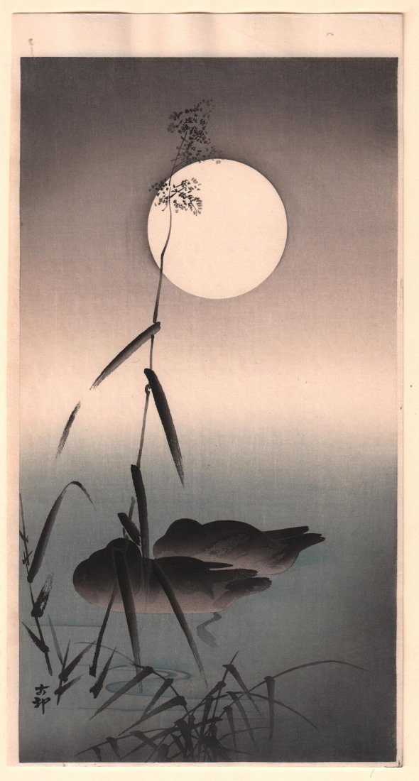 Ohara Koson - Ducks and Full Moon, 1910: Artist: Ohara Koson Title: Ducks and Full Moon Date: ca. 1910â€™s Size: 7.5 inches x 14.25 inches Ohara Koson was a Japanese painter and printmaker of the late 19th and early 20th centuries and b