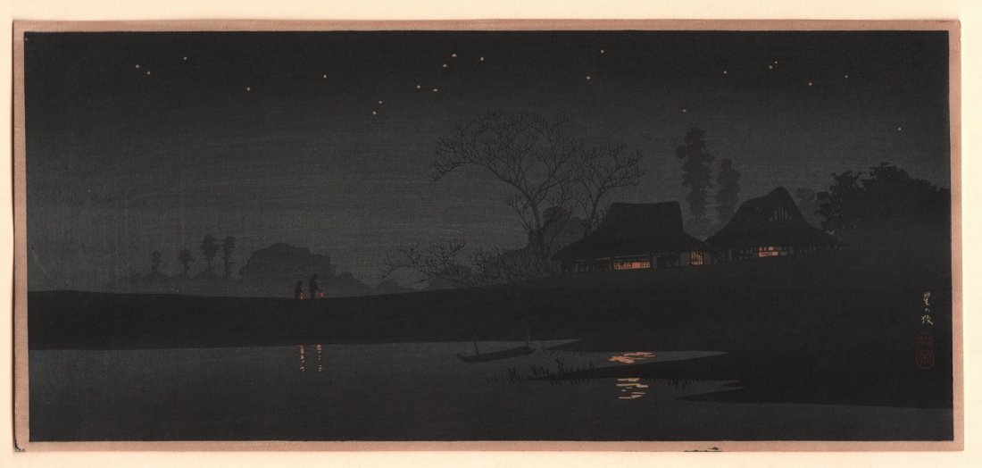 Takahashi Shotei - A Starlit Night, 1936: Artist: Takahashi Shotei Title: A Starlit Night Date: 1936 Publisher: Watanabe Size: 6.75 inches x 15 inches Takahashi Shotei, also known as Hiroaki, was a 20th century Japanese woodblock artist who b