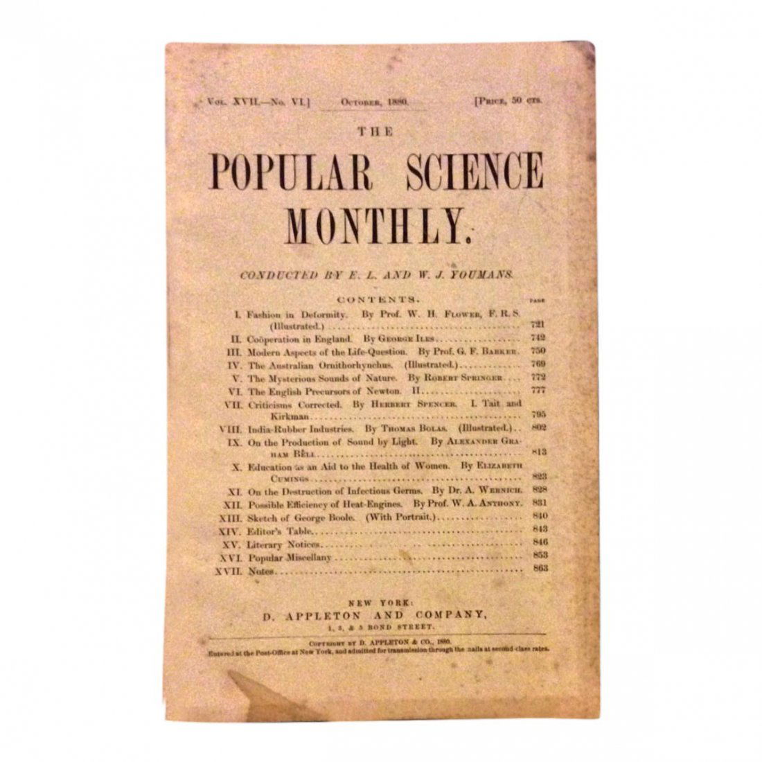 The Popular Science Monthly - A.G. Bell Article, 1880 (1 of 3)