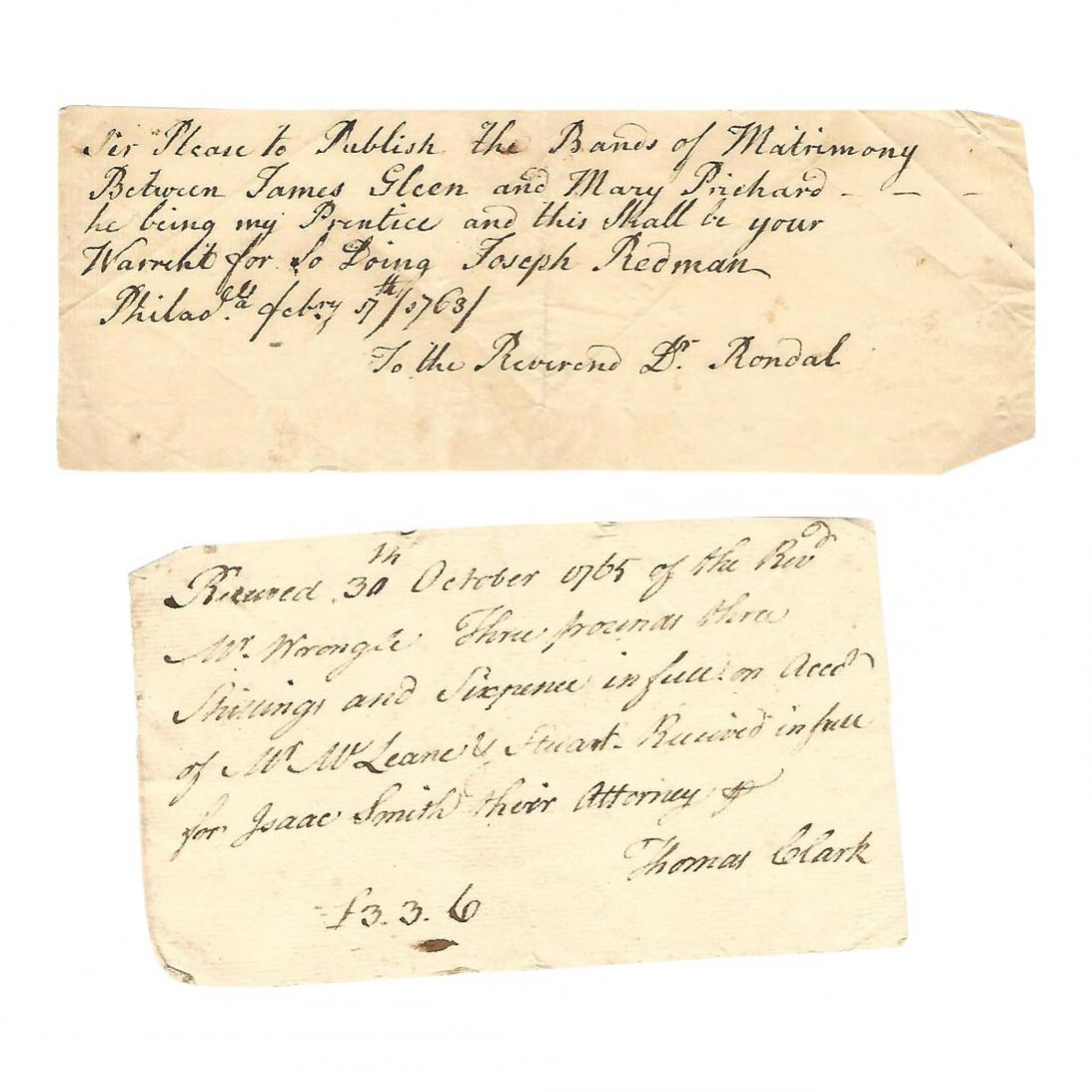 Two Colonial Manuscripts Bands of Matrimony, 1765 (1 of 1)