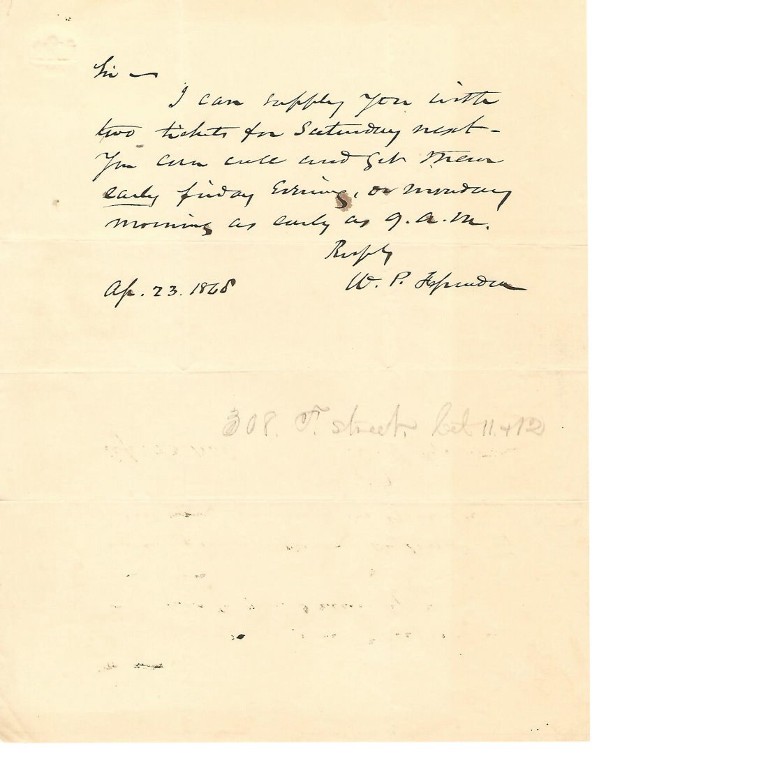 William Fessenden ALS Tickets for Impeachment, 1868 (1 of 1)