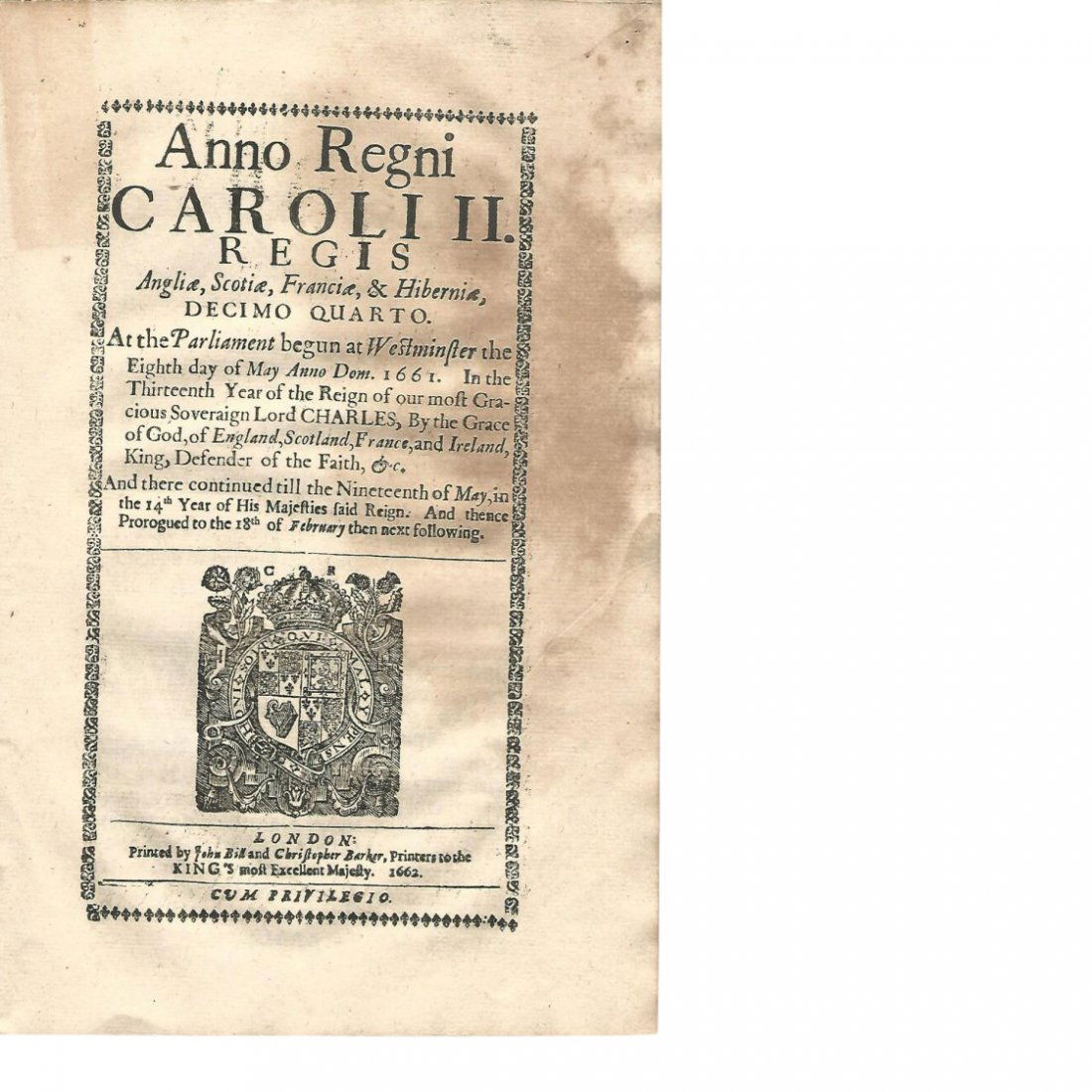 English Act Reign of Charles II, 1662 (1 of 2)