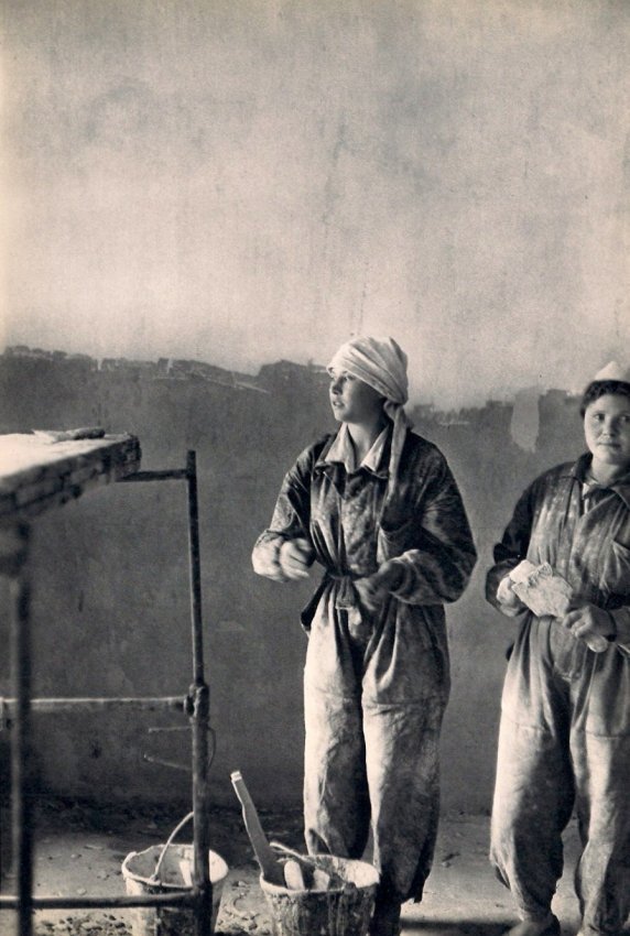 Cartier-Bresson: Women Builders in Moscow: Medium: Sheet-fed Copper Plate Gravure Date: 1955 Printer: Draeger Freres, France Image Size: 9 x 13 inches Henri Cartier-Bresson was a French photographer who specialized in humanist photography. He 