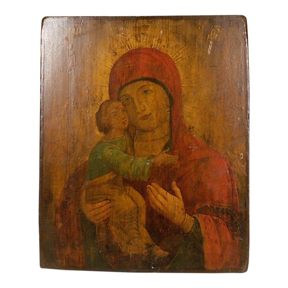 Ukrainian Icon: Our Lady of Vladimir: Antique 19th Century Ukrainian Orthodox Icon of the Virgin Mary "Our Lady of Vladimir" This Icon is a wonderful image of the Virgin Mary in the form of "Our Lady of Vladimir" This subject is one of wa