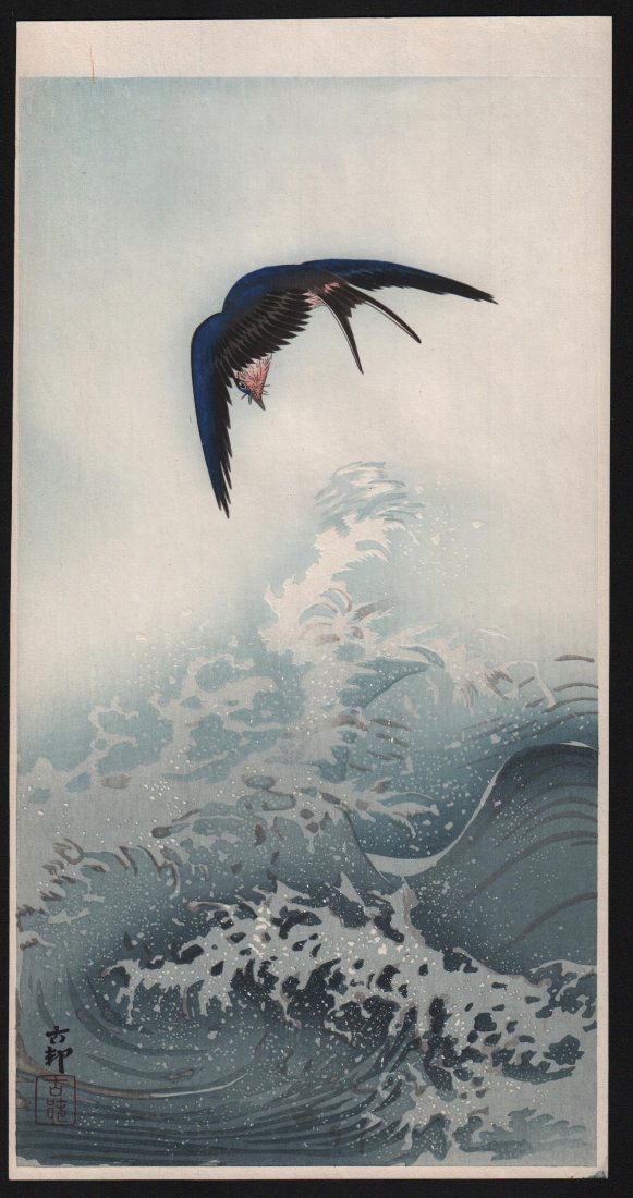 Ohara Koson - Barn Swallow Over Waves (1 of 2)