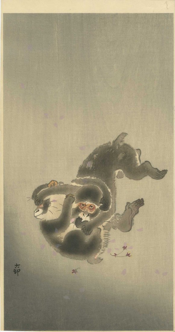 Ohara Koson - Two Monkeys Wrestling (1 of 2)