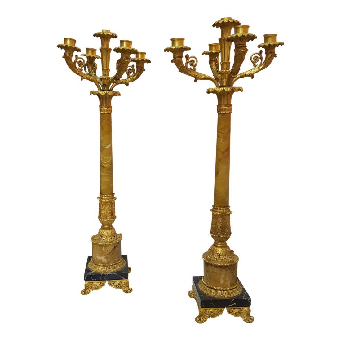 Pair of Bronze & Sienna Marble Candleabra, 19th Cent. (1 of 6)