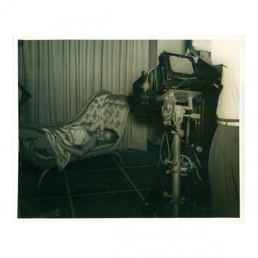Vintage Art Photo of Model on Chaise, 1950: Domestic: Free Shipping Item: Vintage Art Photograph Date: ca. 1950 Size: 10 x 8 inches Description: Depiction of a photographer with camera, taking a picture of a model on chaise lounge No Reserve: T