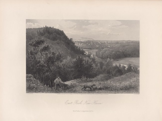East Rock New Haven, 1873: Title: East Rock New Haven Artists: C. G. Griswold, S.V. Hunt Origin: Daniel Appleton & Co., New York Date: 1873 "Entered according to Act of Congress AD 1873, by D. Appleton & Co. in the Office of th
