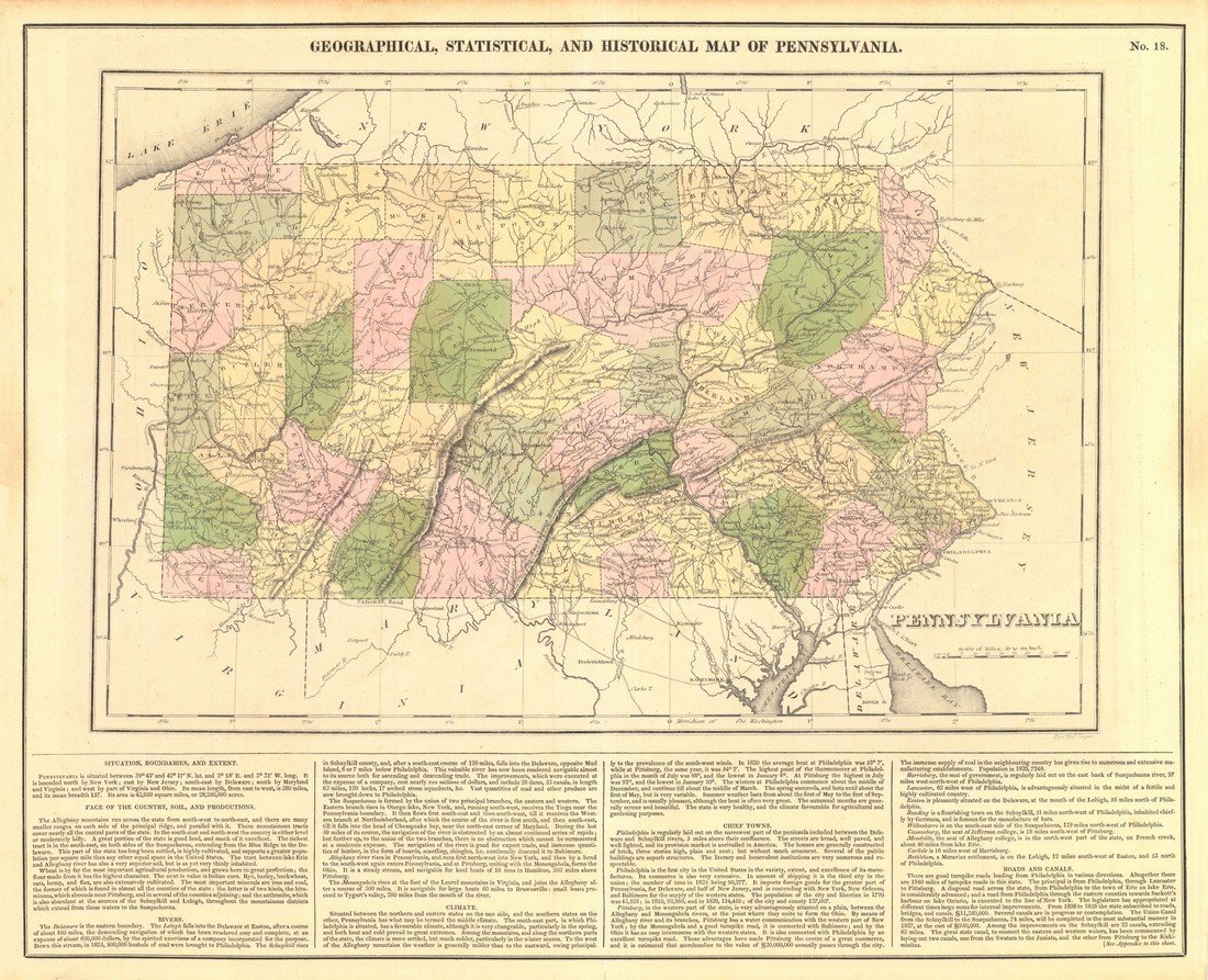 Map of Pennsylvania, Carey & Lea 1828: Title: Geographical, Historical and Statistical Map of Pennsylvania Subject: Pennsylvania Maker: Carey & Lea Date: 1827, Carey & Lea: Philadelphia Size: 11.8 x 17.8 inches Map detailing topography, to