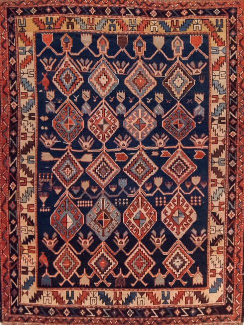 Antique Shirvan Caucasian Wool Rug, 4x4: Item: Antique Shirvan Caucasian Rug Size: 3 feet 10 inches x 4 feet 3 inches Material: 100% Wool Foundation: Cotton Origin: Russia Date: ca. 1890 Description: This wonderful antique rug features rigid