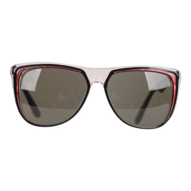 Yves Saint Laurent Vintage Egyptos Sunglasses: Item: YSL Vintage Black and Red Egyptos Sunglasses Brand: Yves Saint Laurent Date: Late 1970's or early 1980's Description: Semi-transparent, black & red marbled effect frame with pink/red marbled eff