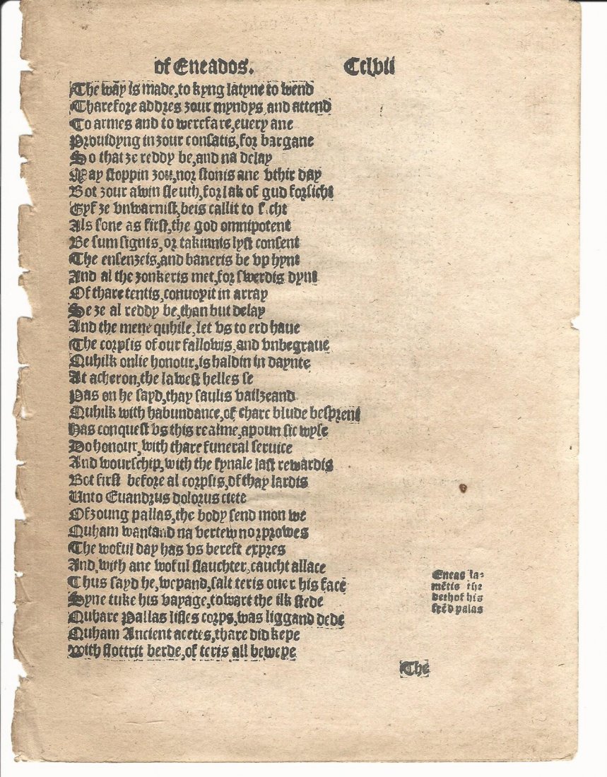 1553 English Translation Leaf of Virgil's Aeneid (1 of 2)