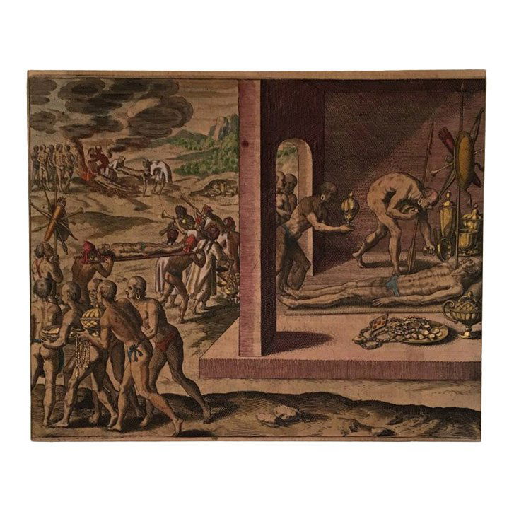 Burying the Dead in Mexico, Theodore de Bry 16th C (1 of 1)