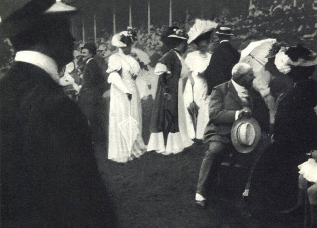 Edward Steichen: The Races at Longchamp: Gravure Title: The Races at Longchamp Artist: Edward Steichen Medium: Sheet-fed Copperplate Gravure Date: 1958 Printer: Draeger Freres, France Size: 8 x 6.5 inches Edward Steichen was born in Luxembou
