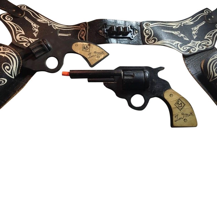 Lot of 2 Tom Mix Wooden Guns in Holster, 1930's (1 of 2)