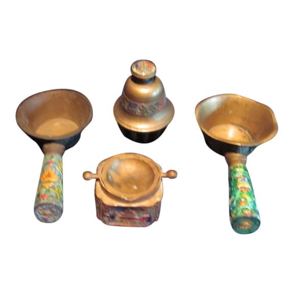 Lot of Chinese Enamel Brass Bell, Silk Iron & Ashtray (1 of 6)