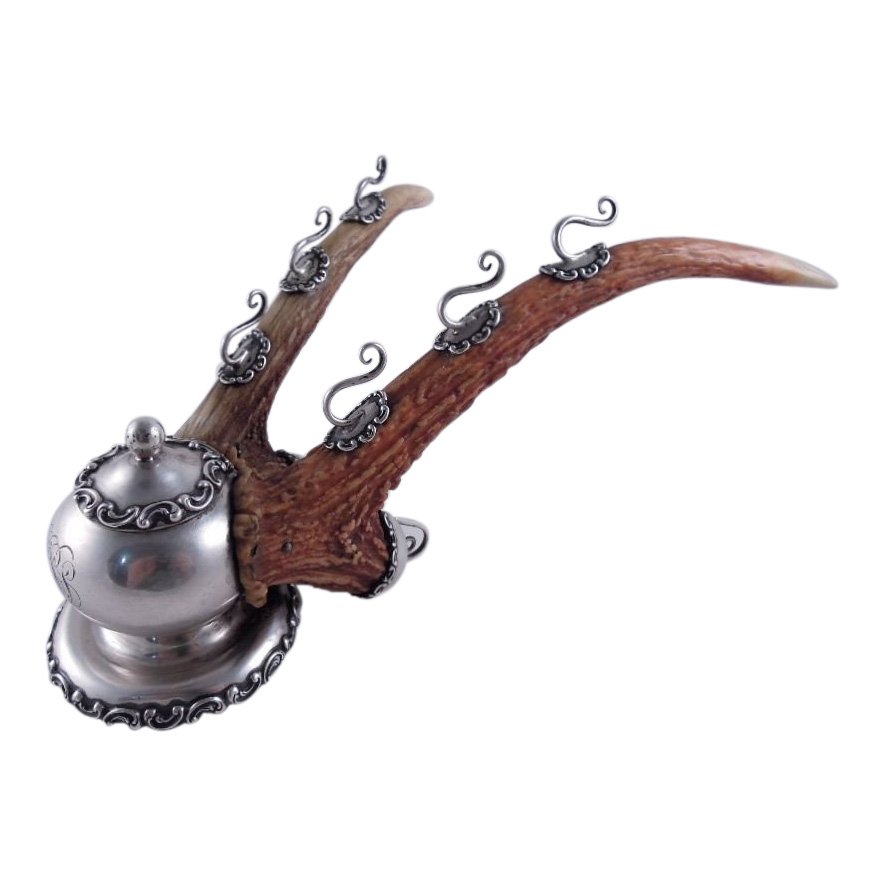 American Sterling Antler Horn Inkwell & Pen Stand (1 of 4)