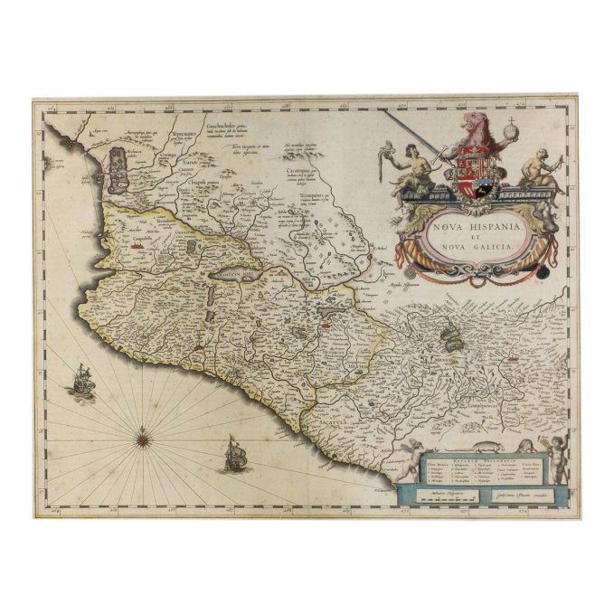 Nova Hispania et Nova Galicia by Willem J. Blaeu 1640: Map Title: Nova Hispania et Nova Galicia Artist: Willem J. Blaeu Publisher: Jean Covens and Corneille Mortier, Amsterdam Date: 1640 Size: 15 x 19.5 inches Medium: Hand colored copper plate engraving A