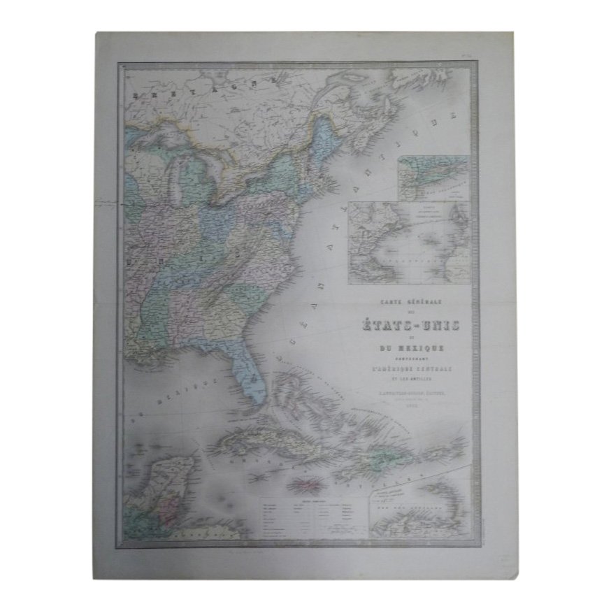 Carte Genrale Des Etats-Unis Et Du Mexique 1862: Map Title: Carte Genrale Des Etats-Unis Et Du Mexique Date: 1862 Publisher: Andriveau-Goujon: Paris Size: 24.3 x 18.25 inches Eastern sheet only. Only east of the Mississippi shown, only Yucatan shown