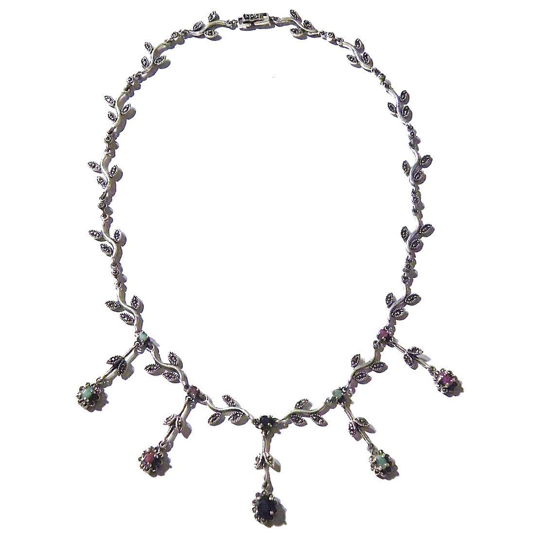 Vintage Sapphire Ruby Emerald Sterling Silver Necklace (1 of 4)