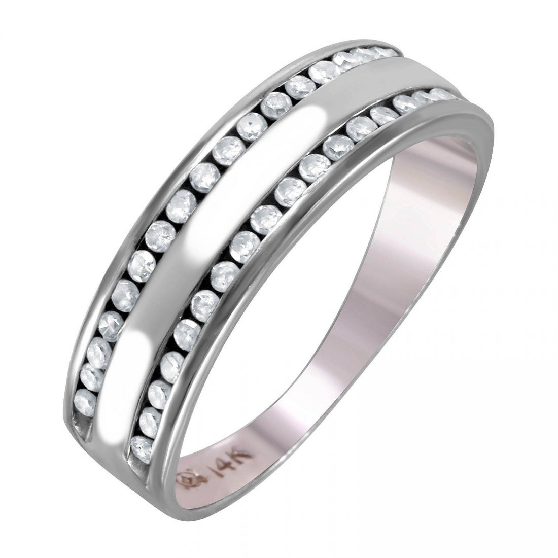 14K White Gold Diamond Wedding Band, Size 5: Domestic: Free Shipping Item: 14K white gold diamond wedding band Metal: 14K white gold Total Weight: 2.56 grams Ring Size: 5-5.5 No Reserve: This lot starts at $1 and has no reserve as a courtesy so