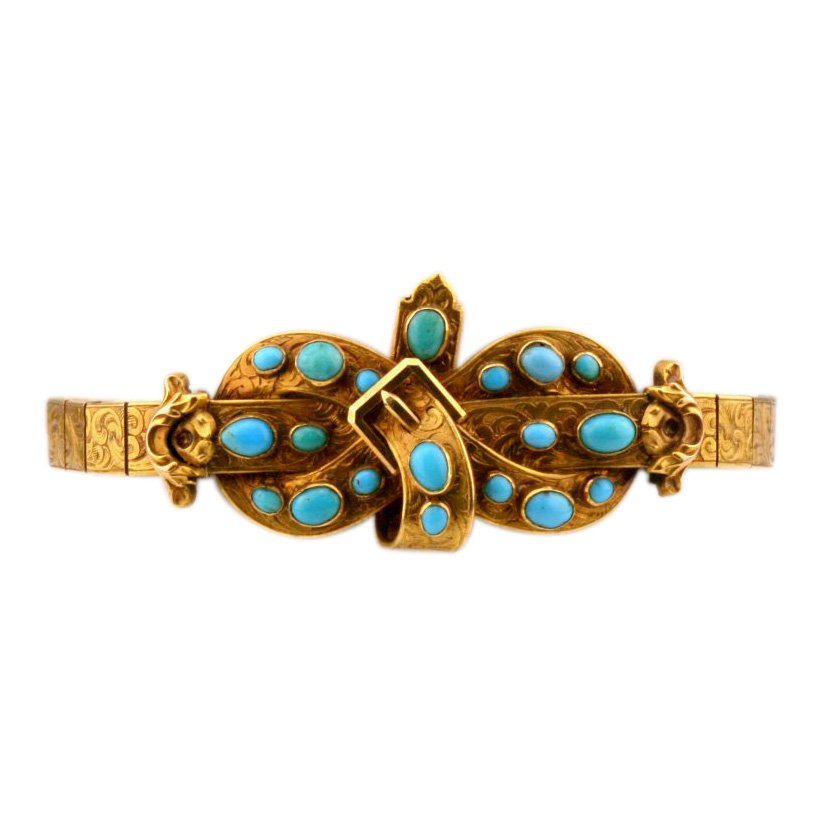 Georgian 18K Gold Natural Turquoise Bow Bracelet (1 of 2)