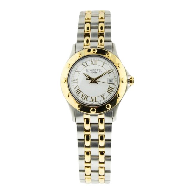 Raymond Weil Gold & Steel Ladies Watch: Item: Raymond Weil Gold & Stainless Steel Ladies Watch Materials: Steel and gold plate Description: Has a second hand and a date. Bracelet, full links Raymond Weil is a Swiss luxury watchmaker, founde