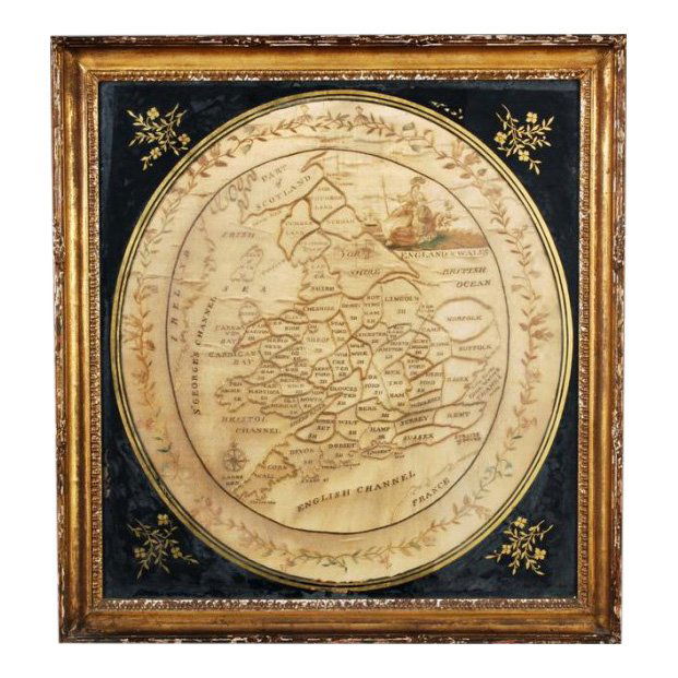 Silk Needlework Map of England & Whales 1850's (1 of 1)