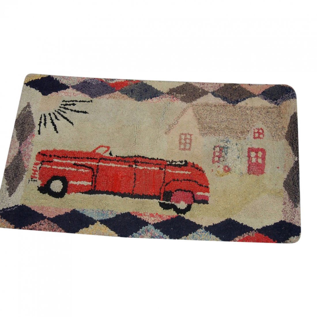 Handmade Red Convertible Hooked Rug, 1950s (1 of 4)