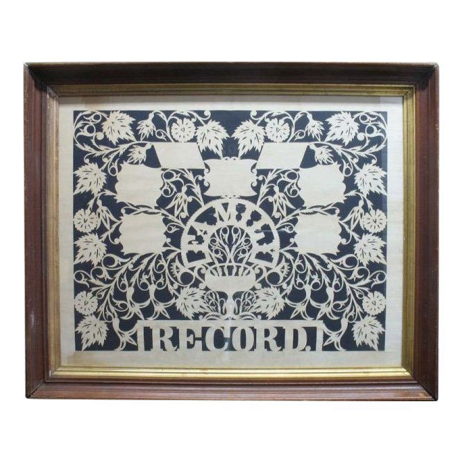 J.B. Walker Scherenschnitte Family Record in Frame (1 of 3)