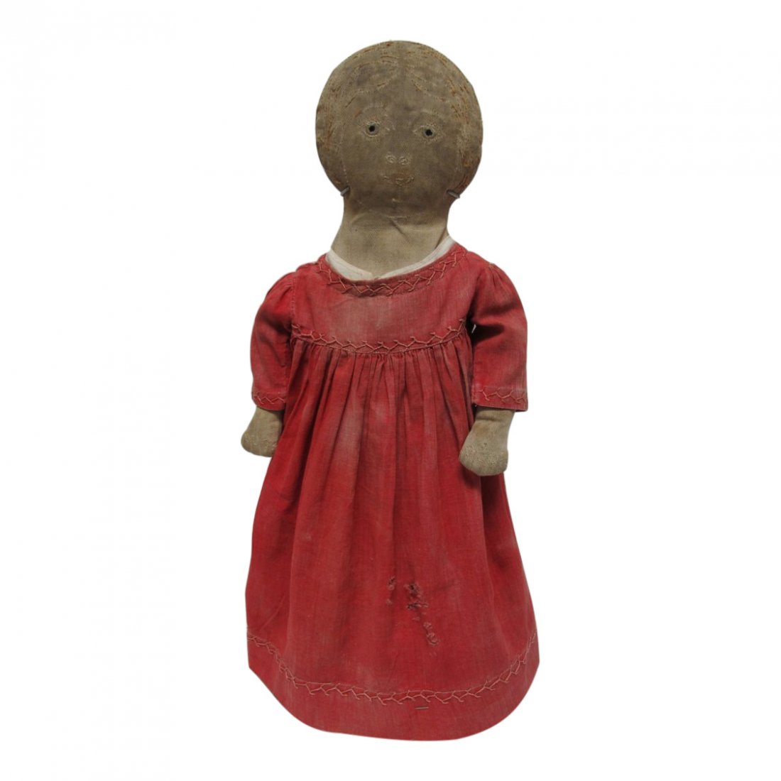 Early 20th C Cloth Doll with Red Dress (1 of 4)