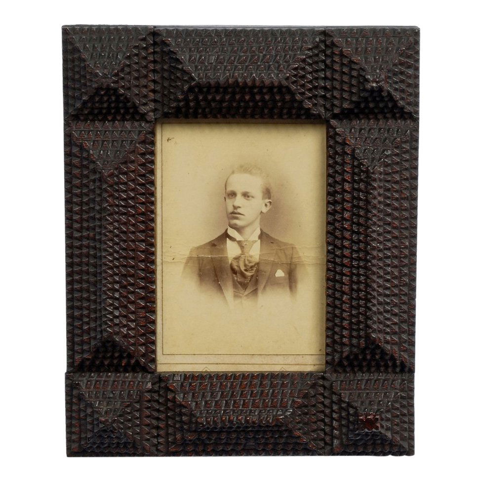 Late 19th C Handmade Layered Tramp Art Portrait Frame (1 of 4)
