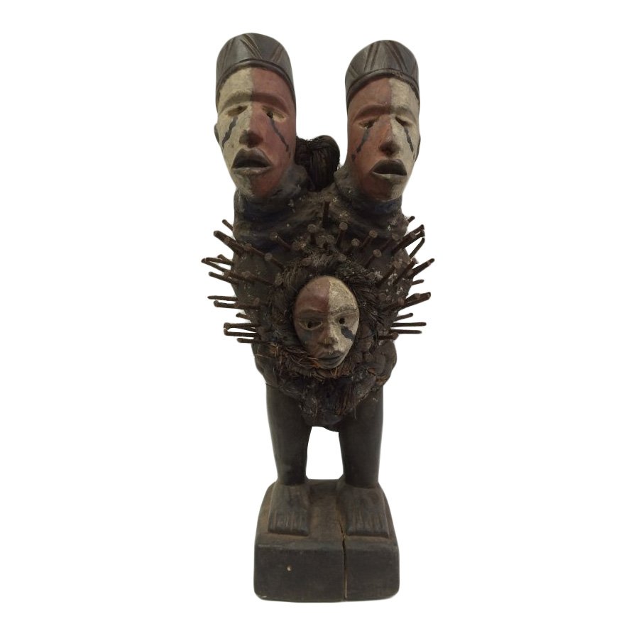 Triple Head Bacongo Fetish Statue (1 of 5)