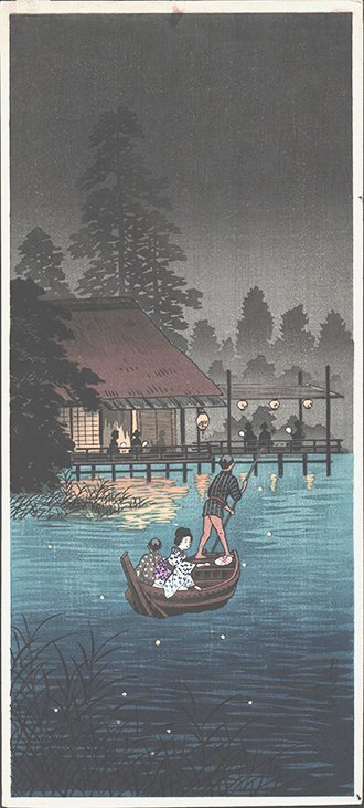 Shotei: Hunting Fireflies in a Cool Breeze #1, 1930: Artist: Attributed to Shotei Title: Hunting Fireflies in a Cool Breeze Format: Mitsugiri-ban Date: Circa 1930 Medium: Japanese woodblock print Size: 15 3/8 x 7 2/8 inches Takahashi Shotei (Hiroaki) (1