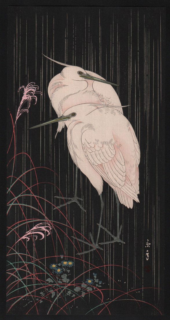 Imao Keinen: Two Egrets in Rain, 1910's (1 of 1)