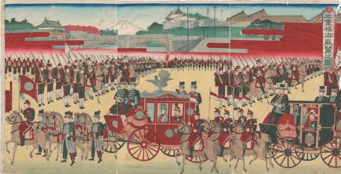 Utagawa School: Meiji Emperor's Horse Drawn Carriage, (1 of 7)