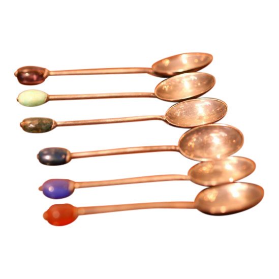 Six Sterling Silver & Natural Stone Demitasse Spoons (1 of 3)