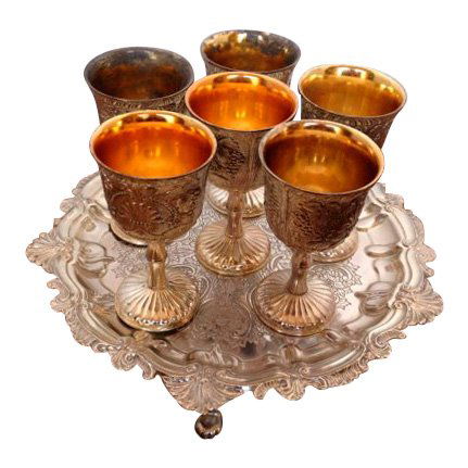 Vintage Set of 6 Silver Plated Cordials on Tray (1 of 4)