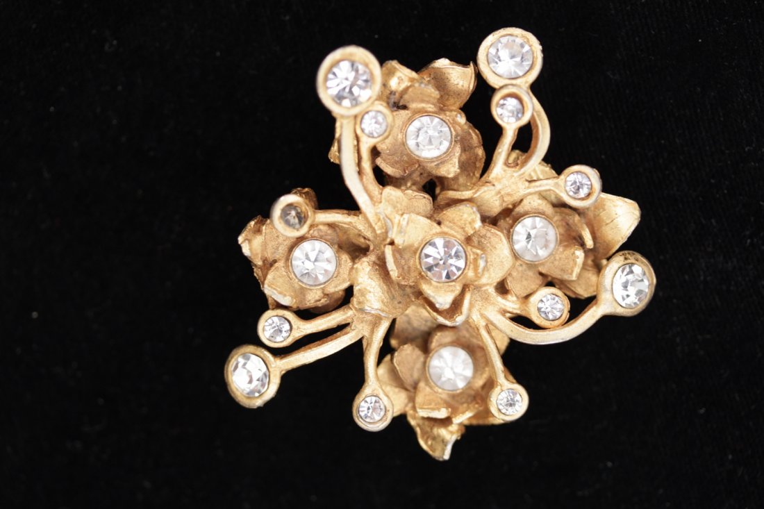 Christian Lacroix Gold Floral Rhinestone Brooch (1 of 6)
