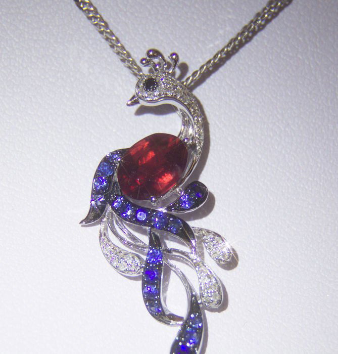 14K Gold Ruby Sapphire Diamond Peacock Pendant (1 of 8)