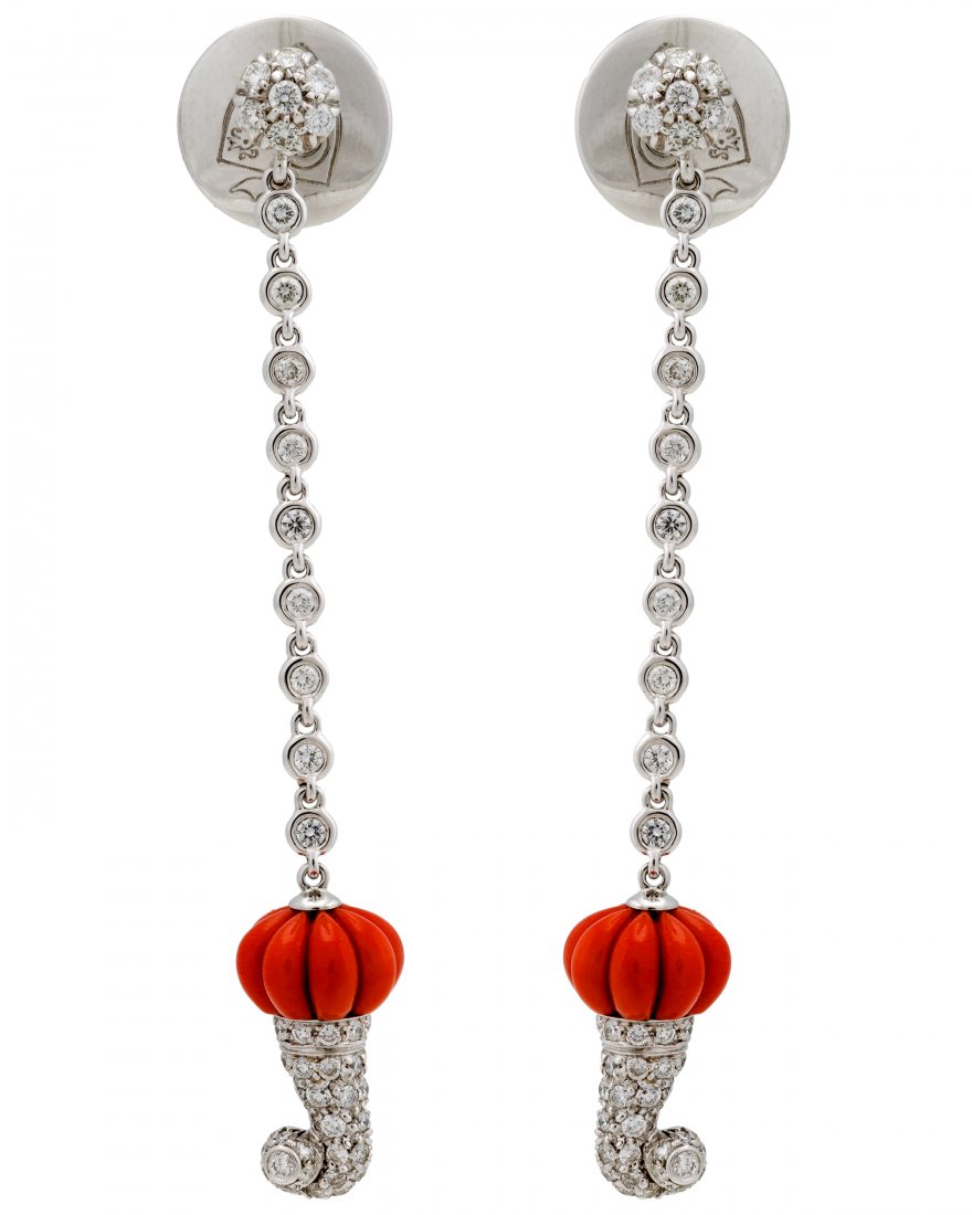 Chantecler Capri 18K White Gold Coral Diamond Earrings (1 of 3)