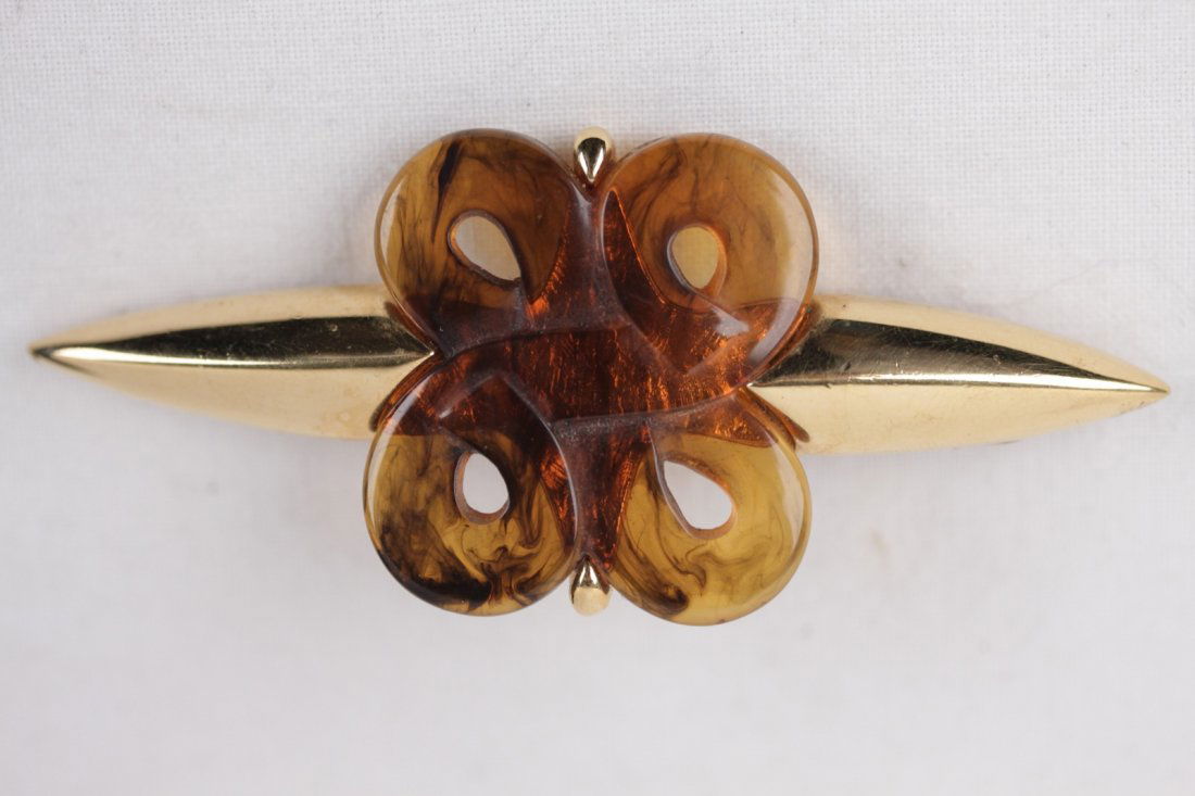 Vintage Givenchy Tortoise Celluloid & Gold Metal Brooch (1 of 7)