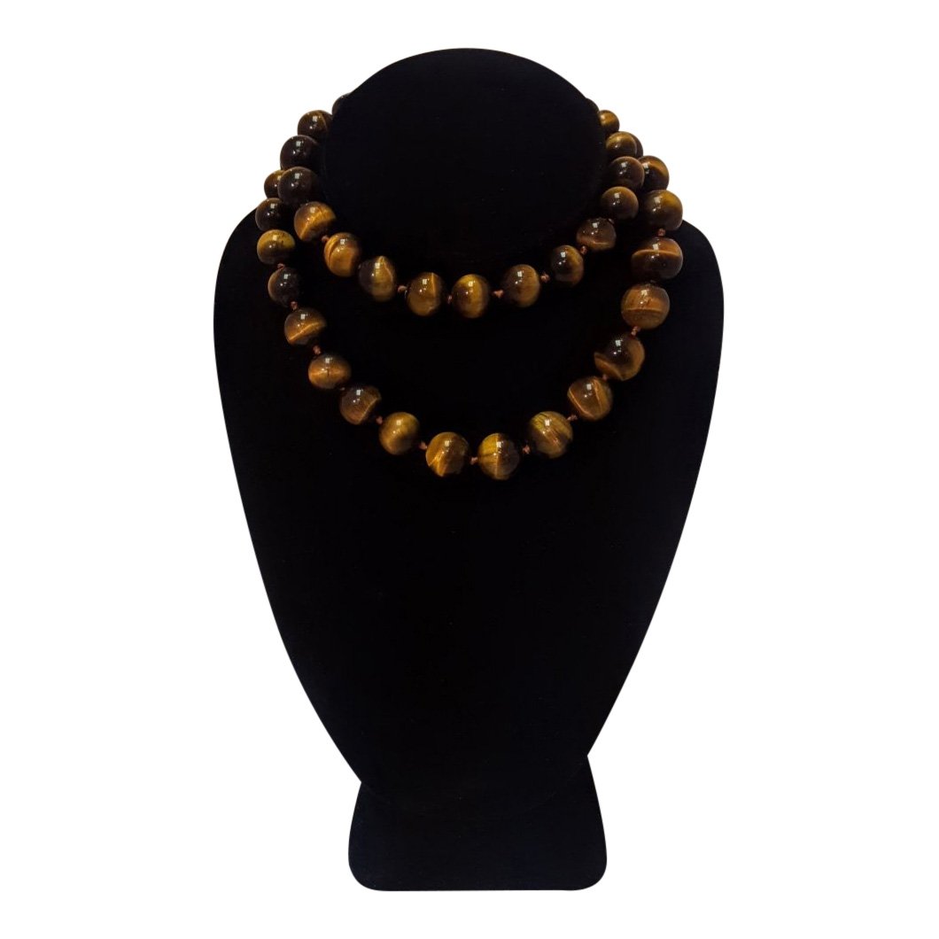 Chinese Tiger Eye Necklace with Silver Clasp, 19th C (1 of 5)