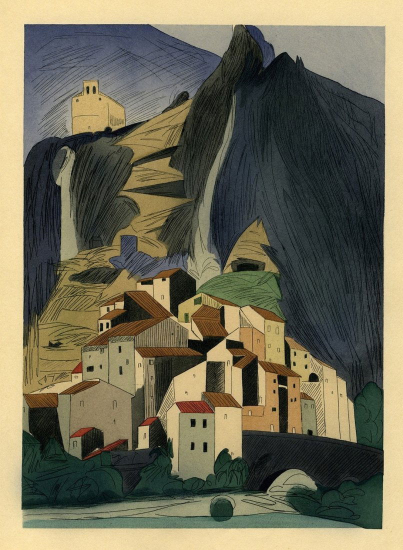 Augusta Rathbone: French Riviera Village Pochoir (1 of 1)